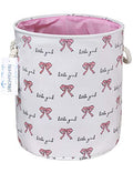 Round Thick Laundry Basket Collapsible Organizer Boys Girls Bowknot | Canvas Foldable Storage Hamper Sturdy Rope Handles for Household Gift Baskets Bedroom Clothes Toys Children Nursery - color: Bowknot