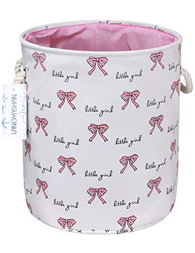 Round Thick Laundry Basket Collapsible Organizer Boys Girls Bowknot | Canvas Foldable Storage Hamper Sturdy Rope Handles for Household Gift Baskets Bedroom Clothes Toys Children Nursery - color: Bowknot