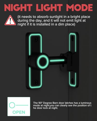 Heavy Duty Gate Latches 90 Degree Right Angle Barn Door Lock, Anti-Theft Sliding Door Lock Latch for Wooden Fence Garden Bathroom Outdoor Garage Window Include Screw (Luminous Black) | Anti-Theft Sliding Door Lock Latch for Wooden Fence, Garden, Bathroom,