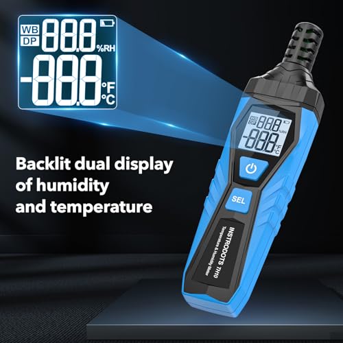 Temperature Humidity Meter Hygrometer with Dew Point & Wet Bulb | High Precision Temperature and Humidity Monitor, Wet Bulb Thermomete with Dual Display Temperature & Humidity, LCD Backlight - color: Blue, size: TH10