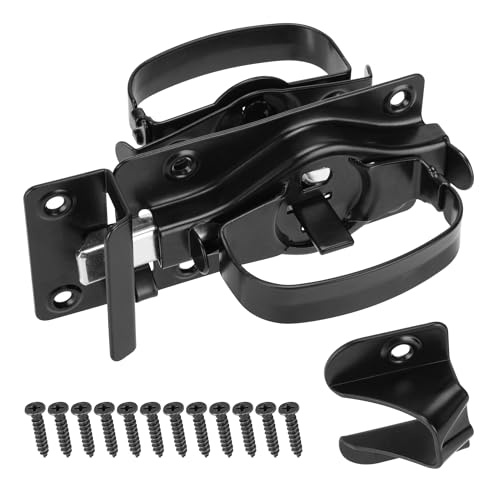 Gate Door Latch, Dual-Sided Operation, Heavy Duty Durable Gate Door Latches for Wooden, Vinyl, Metal Gates, Suitable for Inward and Outward Opening Gates, Enhanced Security with Lock, Black