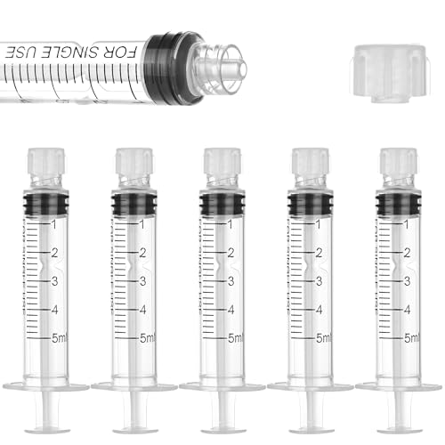 20 Pack 5ml/cc Luer Lock Syringe with Caps, Plastic Syringe without Needle for Liquid, Sterile Individually Wrapped - style: 5mL