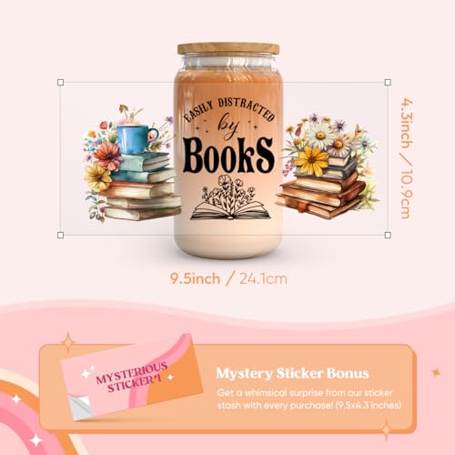 Kaciola 10 Sheets UV DTF Cup Wraps for 16 oz- Booklover Theme UV DTF Stickers, 1 Sheet Mysterious Pattern Transfer, Rub on Transfers Stickers for 16 oz Libbey Glasses Crafting - style: Book