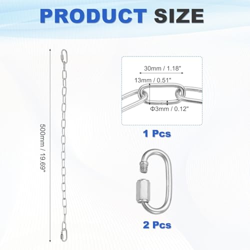 PATIKIL Gate Chain Lock, (19.7 Inch, Silver) (1Pcs)304 Stainless Steel Hanging Chain Lock for Stall Barn/Cabinet/Fence/Hammock/Pet Cages - size: 19.7 Inch