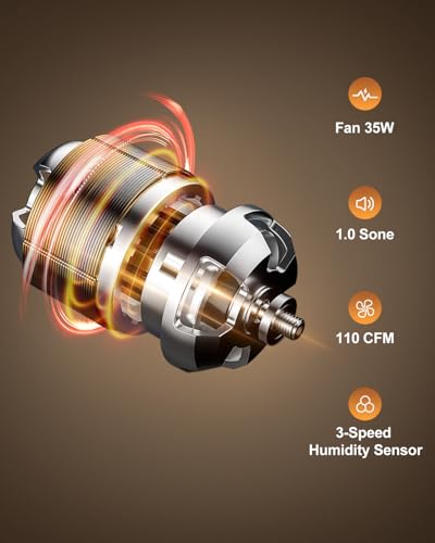 GROWNEER Bathroom Exhaust Fan with Light, 35W Exhaust Fan with Humidity Sensor-30%/60%/80% Adjustable, 110 CFM 1.0 Sone Bathroom Fan with Light, 600lm 2700K/4000K/5000K Adjustable, 7.68 x 9.25 inch - color: 3CCT&Humidity Adjustable