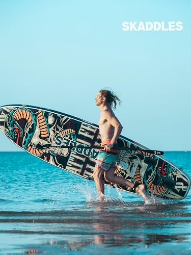 10’6’’ Inflatable Stand Up Paddle Board (SUP) for Adults and Youth with Non-Slip Deck – Complete Accessories Kit, for Fishing, Yoga, Fitness & Family Fun - color: Retro Skullz