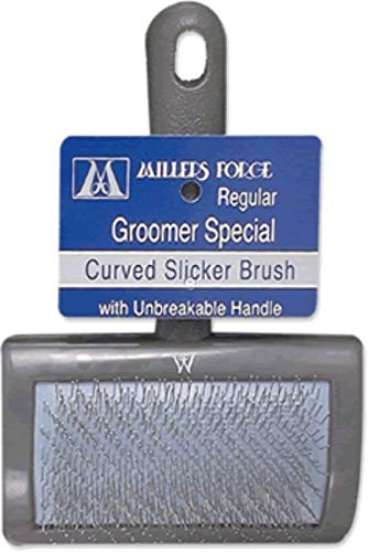 Millers Forge Stainless Steel Pins Universal Curved Pet Slicker Brush with Plastic Handle, Regular - MF120 13,Black - size: Regular