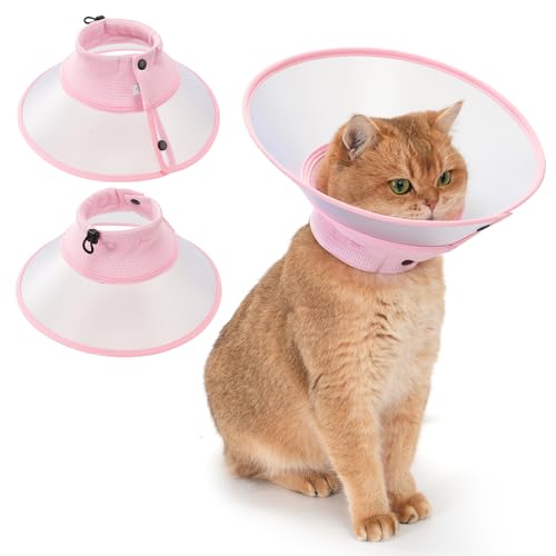 Avont Soft Mesh Large Pet Cone, Adjustable Anti-Lick E-Collar (Pink L) | Neck 8.7-11.8" Depth 5.3" Adjustable draw, hook & loop, snaps, water-resistant, clear-view spay recovery - color: Pink, size: Large