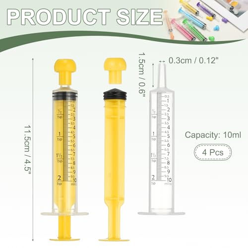 Feeding Syringes with Cap, Plastic Syringes for Liquid Pet Feeding Measuring Tool No Needle 10ml, (Yellow, 4 Pcs), Intended for Dog / Cat / Rabbits / Small Animal / Scientific Lab - color: Yellow