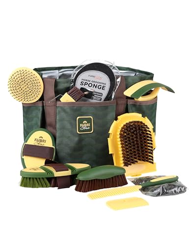 11-Piece Horse Grooming Kit with Waterproof Tote Pasture Glow | 10 coordinated horse grooming tools with comfort-grip designs and a spacious waterproof tote for complete horse grooming - color: Pasture Glow