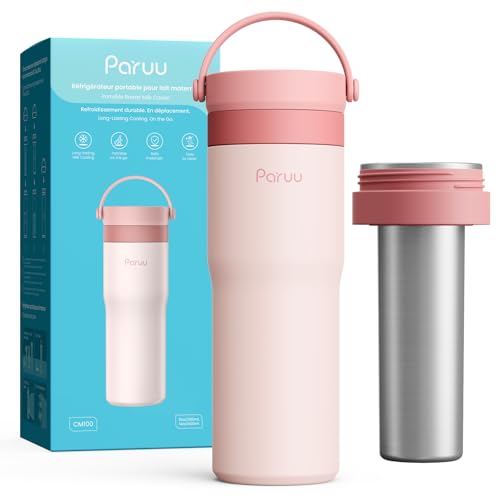Paruu Portable Breast Milk Cooler, 304 Stainless Steel Breastmilk Chiller for 14–23H Cooling, 10-24oz Breastmilk Storage Container for Travel, Outdoor, New Moms Breastfeeding Essentials, Pink - color: Pink