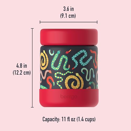 Bentgo Kids Stainless Steel Leak-Proof Food Jar for Hot or Cold Food | 11 fl oz Double Insulated Container with Removable Silicone Bumper, Dishwasher Safe, Easy Open Lid, Ages 3+ (Sssnakes) - color: Sssnakes