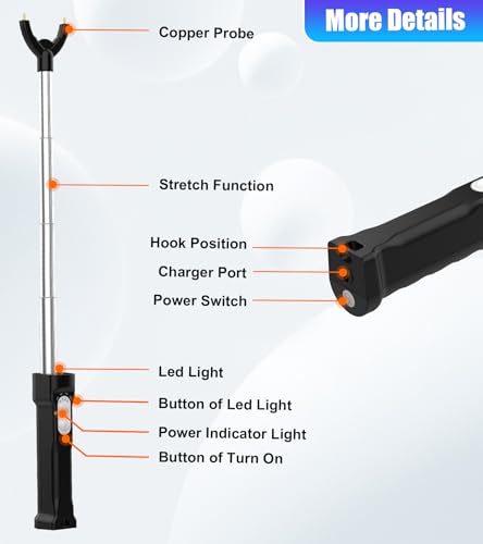Rechargeable Cattle Prod, Waterproof Electric Livestock Prod with LED Light | Retractable Electric Cattle Prod Stick Livestock for Cows Hogs Sheep Wait Animal Herding Tool for Cattle -37In - color: Black