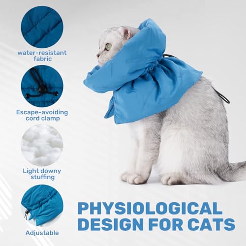 Cat Recovery Collar, Soft Adjustable Cat Cone Alternative, Lightweight Waterproof Fasteners Collars for Cats Kittens Puppies, After Surgery Stop Licking, Post-Surgery or Skin Protection - color: Lake Blue, size: Medium