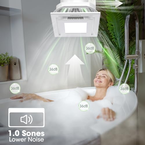 FASDUNT 120 CFM Bathroom Exhaust Fan with Light, Ceiling Ventilation Fan | 1.0 Sones Ultra Quiet, 5000K Daylight LED, No Attic Access Needed, Perfect for Bathroom Remodel - color: White-5000K, size: 8 Inch