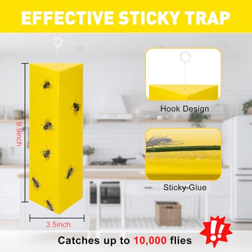 8 Pack Sticky Fly Traps for Indoor Outdoor with Hanging Hook | Odorless Yellow Super Sticky Hanging Flies Catcher, Fly Stick for Mosquito Aphids Wasp Fungus Gnats for Home Farm Ranch - size: 8 pack