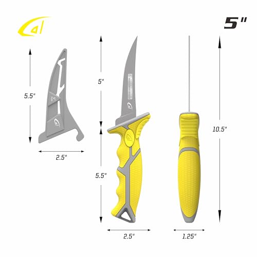 danco 5-Inch Karl Flex Fillet Knife with Swedish Steel Blade and Sheath | 5-Inch Karl Flex Fillet Knife, Swedish Stainless Steel Blade, Non-Stick Coating, TPR Grip, Finger Gloves, Fresh/Saltwater - size: 5"