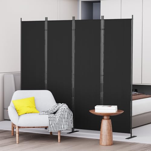 C-Hopetree 4 Panels Room Divider, 6 Ft Tall Indoor Folding Privacy Screen, Portable Partition Separator, Freestanding Separation Temporary Wall for Office, Bedroom, 80" W X 71" H, Black - size: 4-Panel