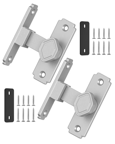 90 Degree Barn Door Lock, Rustproof Sliding Gate Latch, Silver 2Pcs | Multipurpose Security Lock for Bathroom, Cabinet, Pet Cage, Garden Shed, Window And Sliding Wooden Doors - color: Silver-2PCS