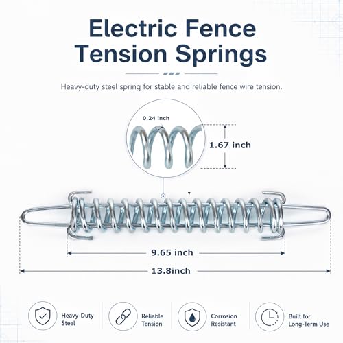 6 Pcs Tension Spring, High Tensile Electric Fence Spring Maintaining Tension, Heavy-Duty Electro-Galvanized for Agricultural Fencing, Silver