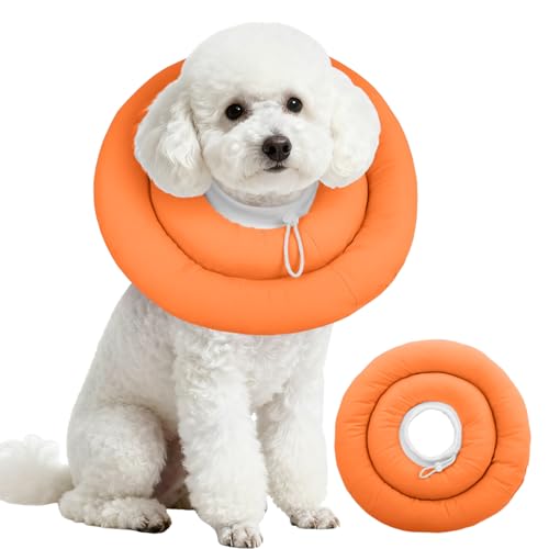 IDOMIK Dog Recovery Collar, Waterproof Soft Dog Cone After Surgery | Comfy Protective Elizabethan Collar Alternative for Dogs Cats, Adjustable Pet Neck Donut Cone Anti-Licking Wounds,Orange,M - color: Orange, size: M