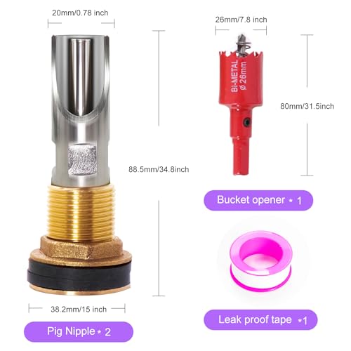 2PCS Pig Waterer Pig Water Nipple for Barrel Kit Automatic Pig Drinker Drinking System Stainless Steel Hog Water Feeder with Brass Water Tank Connectors Kit for Pig (Copper, 2 BS Pig Waterer) - size: 2 BS Pig Waterer