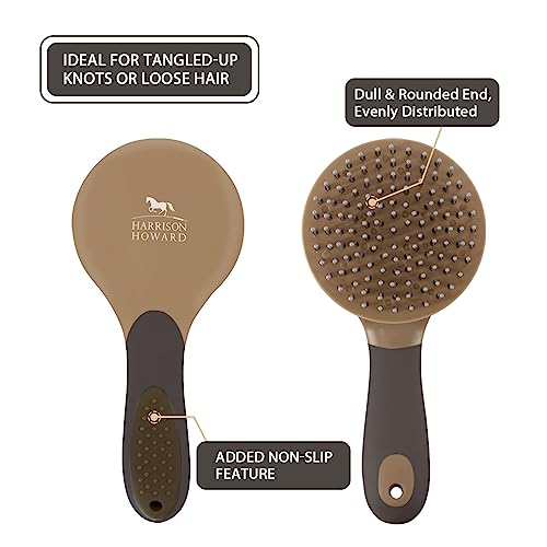 Harrison Howard Horse Mane and Tail Brush - Professional Grooming Brush, Equestrian Detangler, Non-Slip, Dark Brown - color: Dark Brown