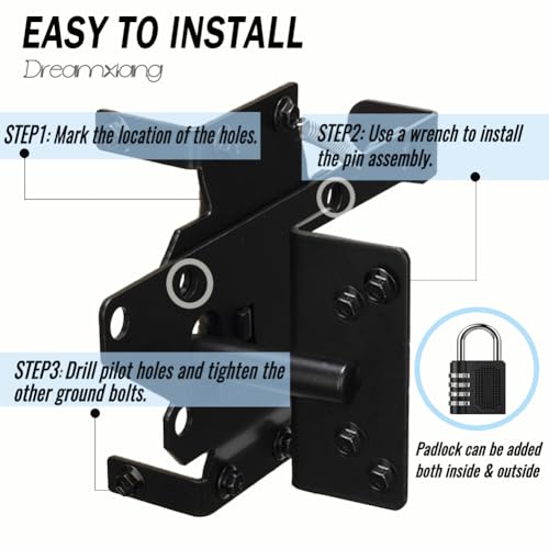 Self Locking Gate Latch Automatic Fence Lock Gravity Door Latch Hardware | Post Mount Gate Hardware for Wooden Fence/Vinyl Fence/Pool/Yard/Garden,Fence Latch with Black Finish