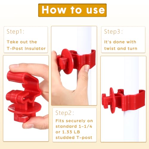 Geiserailie 200 Pcs Red T Post Insulators Electric Fence Posts Electric Fence Insulators Wire Standard Snug Fitting T Post Clips for Agricultural Ranchers - color: Red