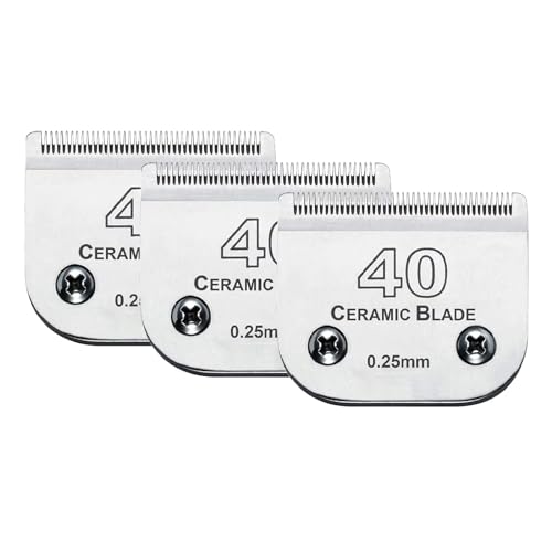 3PCS 40 Blades Dog Grooming Blades Compatible with Andis/Wahl Dog Clipper | Cut Length 1/100"(0.25mm),Dog Clipper Blade compatible with Oster A5 ,Ceramic Blade & Stainless Steel Blade - color: 3pack #40
