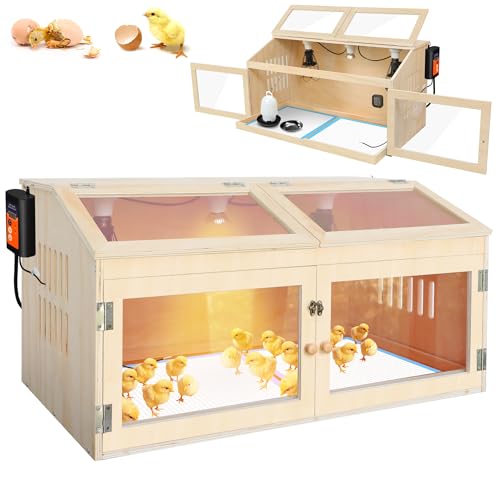 Intelligent Chicken Brooder Box for Chick with Smart Thermostat 32" Wide | Large Wooden Chick Brooder Box with Heating Lamps, Sliding Drawers & Door Handle for Hamster Chicks Duck Indoor Outdoor