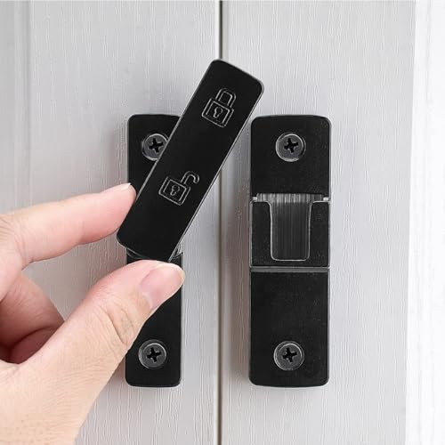 Black 180 Degree Zinc Alloy Barn Door Latch, Flip Gate Lock | Sliding Door Latch Lock,for bedroom,garage,balcony,barn,bathroom,drawer,Wine Cabinet,window,cabinet,pet enclosures - color: Black_180 Degree