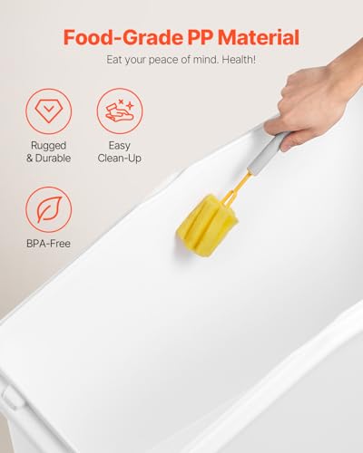 VEVOR 27 Gallon Food Storage Container, 500 Cup Commercial Ingredient Bin | Ideal for Kitchen Rice, Dog Food, Flour, and Sugar Storages, Food-Grade PP, with Wheels, Scoop and Transparent Lid, White - size: 27 Gallon