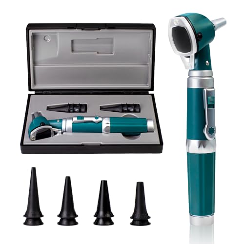 Scian Otoscope - Ear Scope with Light, Fiber Optic Otoscopes with Hard Plastic Case, Pocket Diagnostic Ear Infection Detector for Kids Adults Home Use (Green) - color: Green