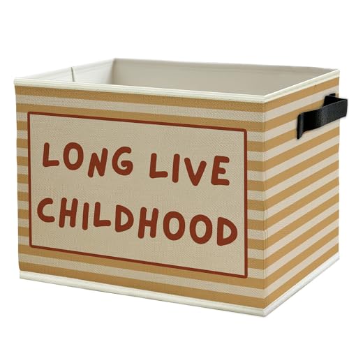 Kids Storage Bins Box with Handles, Burnt Orange Striped Collapsible Basket Organizer for Kids Room Nursery Bedroom Bathroom Books Clothes - color: Color14
