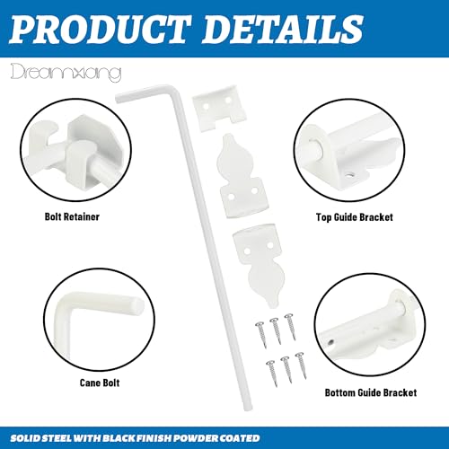 36" Heavy Duty Cane Bolt Gate Drop Rod Fence Hardware Ground Latch Stopper | for Wood/PVC/Vinyl/Metal Fences Gates, Double Doors, White Solid Steel -2 Pack - size: 36 Inch