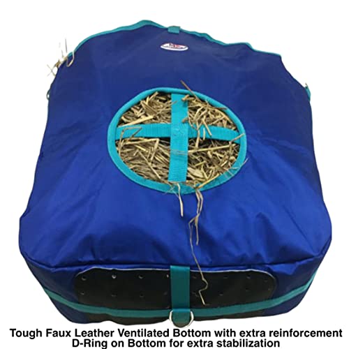 Majestic Ally Nylon Hay Feeder Tote Bag for Horse, Goat, Sheep - Double Sides Open Feed Hole with Faux Leather Ventilated Bottom- Premium Quality -Simulates Grazing - Reduces Waste (Royal Blue) - color: ROYAL BLUE