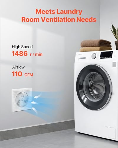 VEVOR Through-the-Wall Ventilation Fan， White Grille, 110 CFM, 6.8" Diameter Exhaust Fan Duct with 10-Inch Retractable Hose for Kitchen, Living & Laundry Room Workshop - size: 6.8 Inch Diameter