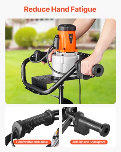 VEVOR Electric Post Hole Digger 1500W 140 RPM with 5.71 in Steel Auger Bit | for Post Hole Digging, Drilling and Tree Planting in Gardens and Yards, with 10.24 in Extension Rod for Reaching Deeper Soil