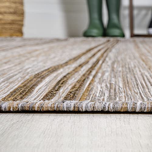 JONATHAN Y Wide Stripe Indoor Outdoor Area Rug 4X6 Brown/Natural, Bo Modern Farmhouse for Backyard, Patio, Porch, Easy-Cleaning, High Traffic, Pet-Friendly, Non-Shedding (TSN101A-4) - size: 4' x 6' (Rectangular)