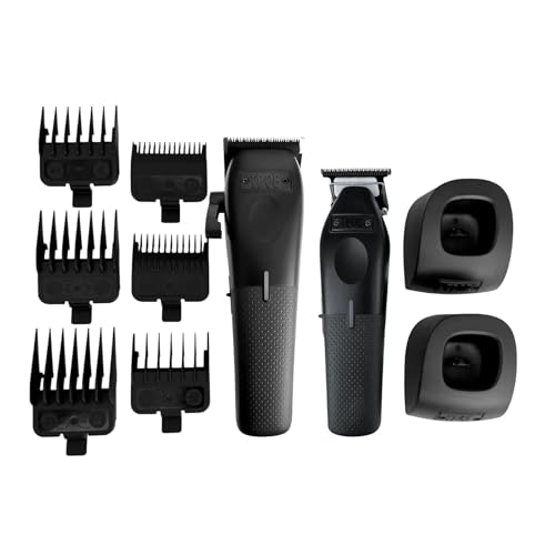 TPOB Play Barber Hair Clipper and Trimmer for Men 7500 RPM with Rubber Grips (Blackout 2 Set) - color: Blackout 2 Set