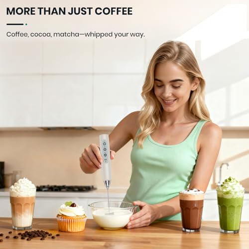Colarlemo Milk Frother Handheld Rechargeable with Stand, Frother Wand Drink Mixer Electric Whisk for Coffee, Detachable With 3 Stainless Whisks, Hand Mixer for Lattes, Cappuccino, Matcha, Egg, Beige - color: Light Beige, style: with stand