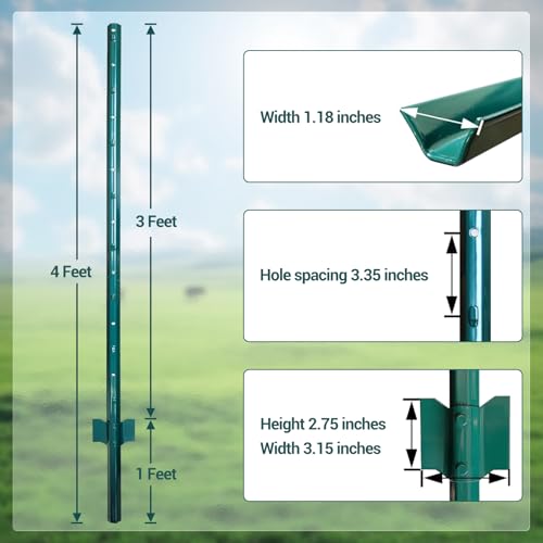 GarveeLife Fence Posts 4 Feet, Pack of 10, Metal Fence Poles U Post Sturdy Duty Fence Stakes Step in Post No Dig Fence Post for Garden Yard