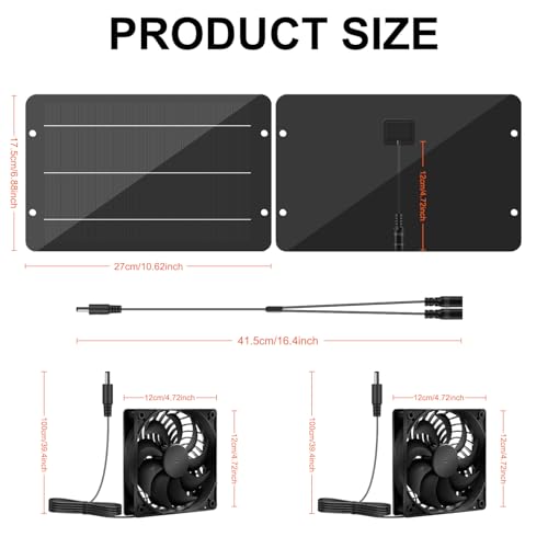 Solar Powered Fan Kit 12.6 Inch IPX7 Weatherproof, 15W Solar Panel with 2 Waterproof Fans, Intake or Exhaust Air Fan for Outside Backyard Chicken Coops, Greenhouses, Doghouse - size: 15