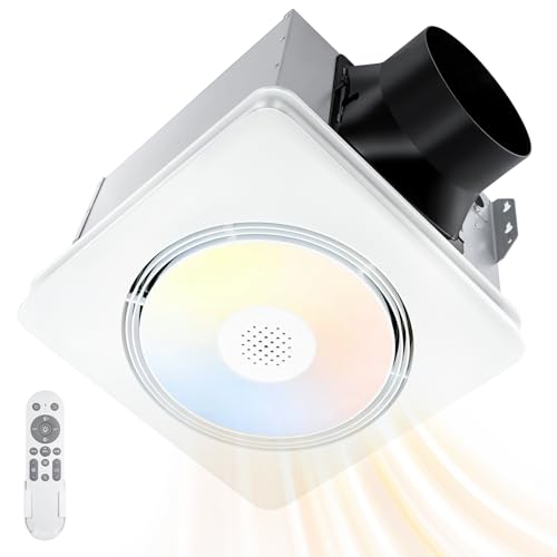 GROWNEER Powerful Oversize Bathroom Exhaust Fan with Light, 40W Bathroom Fan with Humidity Sensor, 110/160 CFM 1.0 Sone Exhaust Fan with Heater, 1800W Heating, 1500lm 2700K/4000K/5000K & Nightlight - style: Humidity & Heater