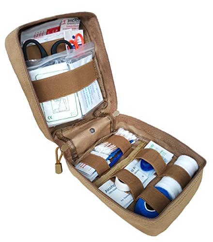 First Aid Kit EMT Medical IFAK Pouch Molle Tactical Med Emergency Bag Tan | Molle Tactical Trauma Utility Emergency Kits for Camping Home Car Hiking Hunting - color: Tan