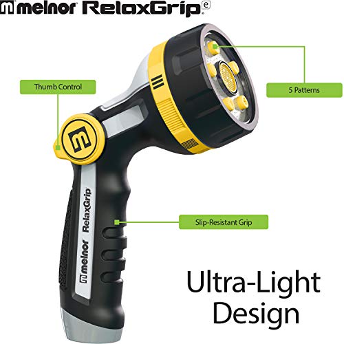 Melnor 65130AMZ RelaxGrip Thumb Control 5 Pattern w/Adpt Nozzle Bundle, QuickConnect Product Adapter, Black, Yellow - size: 5-Pattern, style: Thumb Control