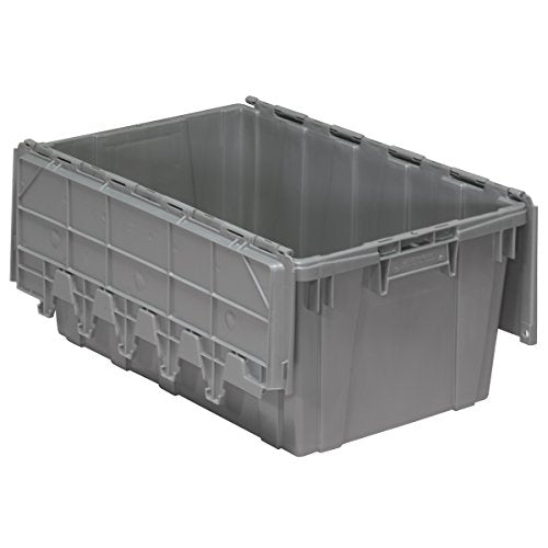Akro-Mils 39160 Industrial Plastic Storage Tote with Hinged Attached Lid, (27-Inch L by 17-Inch W by 12-Inch H), Gray, (4-Pack) - size: 16.8 Gallons (4 Pack)