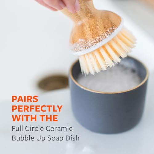 Full Circle Bubbly Palm Brush – Family Safe, Formaldehyde-Free – Ergonomic Palm Scrubber with Handle for Kitchen Cleaning, Dish Scrub Brush for Nonstick, Cast Iron & Sink, White