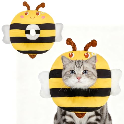 Cat Cone Collar Soft, Cat Recovery E Collar After Surgery to Stop Licking, Adjustable Waterproof Neck Elizabethan Pet Kitten Puppy Donut Pillow for Cats Wound Healing, Bee - color: Bee, size: Small(5-9.5in)